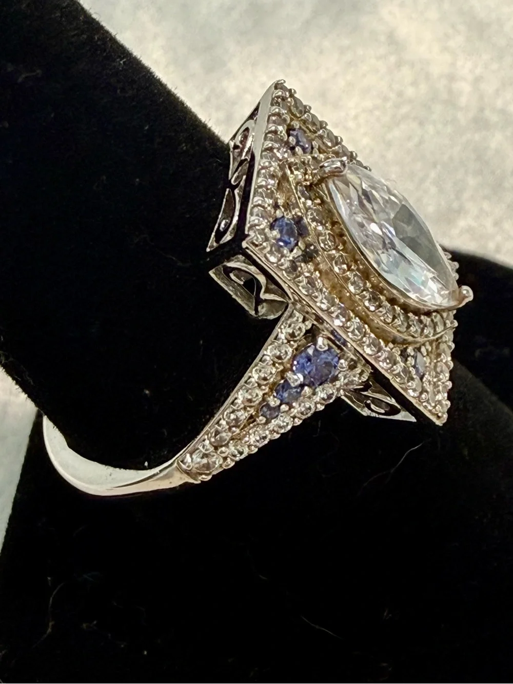 🌸JTV28 - Vanna K - Sterling Silver Marquise Cubic Zirconia & Blue Accent Ring💎🛍️
